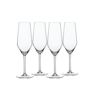 4 empty SPIEGELAU Style Champagne Flutes