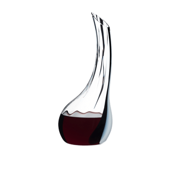 RIEDEL Decanter Cornetto Single Fatto A Mano filled with a drink on a white background