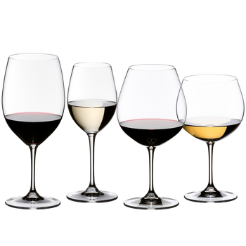 RIEDEL Vinum Wine Tasting Set filled with a drink on a white background