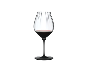 RIEDEL Fatto A Mano Performance Pinot Noir Black Base filled with a drink on a white background