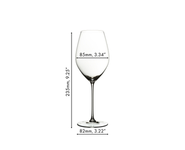 A RIEDEL Veritas Champagne Wine Glass filled with champagne on a white background.