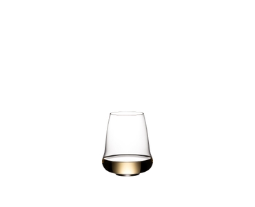 SL RIEDEL Stemless Wings Riesling / Champagne filled with a drink on a white background