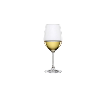 SPIEGELAU Winelovers White Wine filled with a drink on a white background