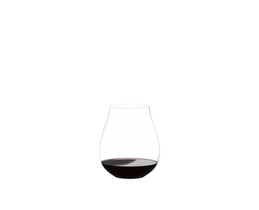 RIEDEL The O Wine Tumbler New World Pinot Noir filled with a drink on a white background