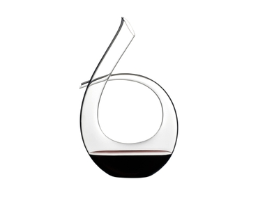 RIEDEL Black Tie Decanter filled with a drink on a white background