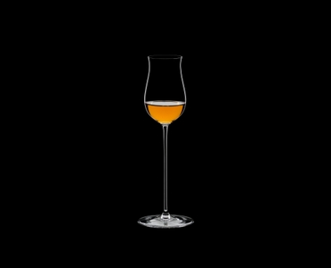RIEDEL Veritas Restaurant Spirits filled with a drink on a black background