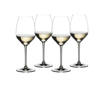 RIEDEL White Wine Set filled with a drink on a white background