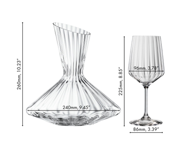 An unfilled Spiegelau Lifestyle Decanter on white background. A red line indicates the level of 750ml wine.