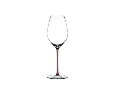 RIEDEL Fatto A Mano Champagne Wine Glass Red R.Q. on a white background