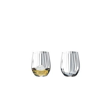 RIEDEL Tumbler Collection Optical O Whisky filled with a drink on a white background