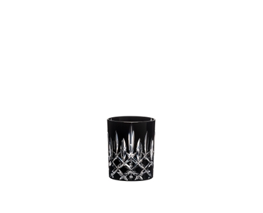 RIEDEL Laudon Tumbler - Schwarz gefüllt mit einem Getränk auf weißem Hintergrund