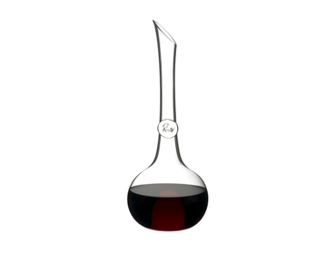 RIEDEL Decanter Superleggero filled with a drink on a white background