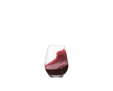 SPIEGELAU Authentis Casual Bordeaux filled with a drink on a white background