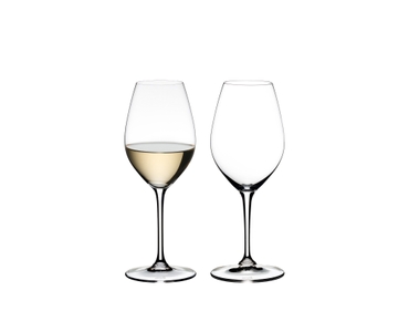 RIEDEL Wine Friendly White Wine / Champagne Wine Glass filled with a drink on a white background