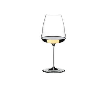 RIEDEL Winewings Sauvignon Blanc filled with a drink on a white background