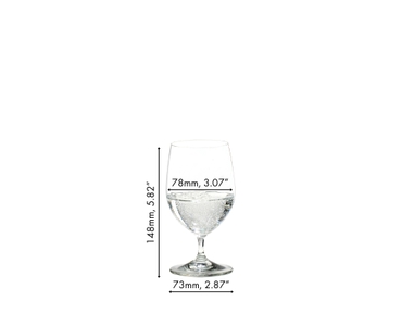 A RIEDEL Vinum Water glass filled with sparkling water on white background