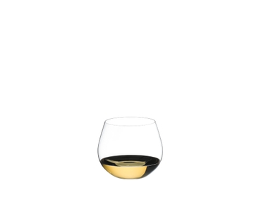 RIEDEL O Wine Tumbler Oaked Chardonnay filled with a drink on a white background