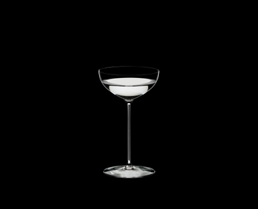 RIEDEL Superleggero Coupe/Cocktail filled with a drink on a black background