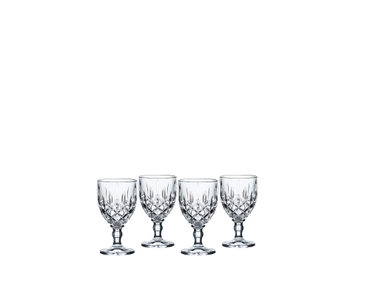 4 empty Nachtmann Noblesse Liqueur Goblets on white background