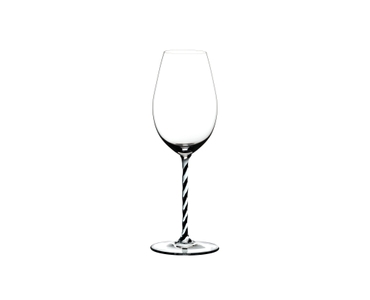 RIEDEL Fatto A Mano Champagne Wine Glass Black & White R.Q. on a white background