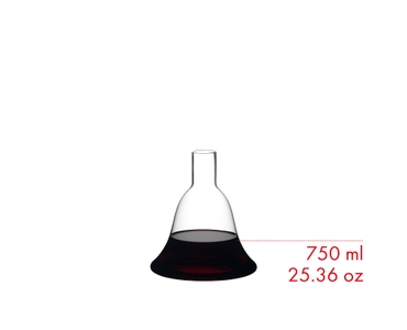 RIEDEL Macon Decanter filled with a drink on a white background
