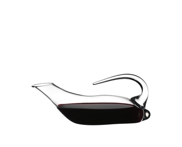 RIEDEL Duck Decanter filled with a drink on a white background