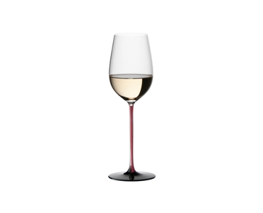 RIEDEL Black Series Collector's Edition Riesling Grand Cru filled with a drink on a white background