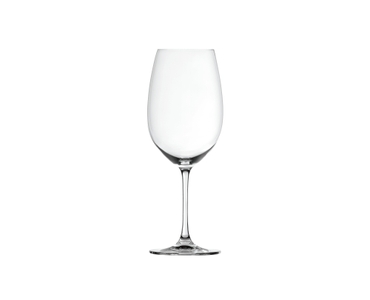 SPIEGELAU Salute Bordeaux filled with a drink on a white background