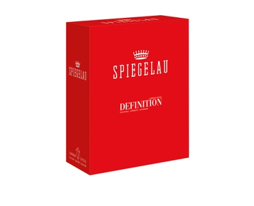 An unfilled SPIEGELAU Definition Universal Glass on white background with product dimensions