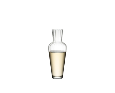 A RIEDEL Mosel Decanter Decanter filled with white wine on a transparent background. 