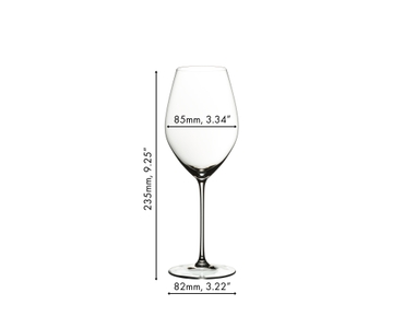 A filled RIEDEL Veritas Champagne Wine Glass on white background