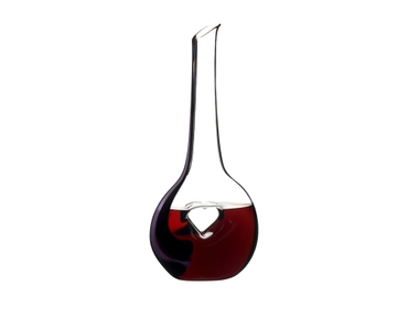 RIEDEL Decanter Black Tie Bliss Pink R.Q. filled with a drink on a white background