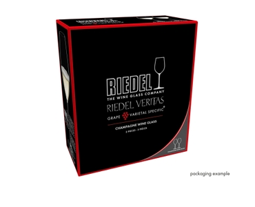 Sample packaging of a RIEDEL Veritas Champagne Wine Glass two pack. 
