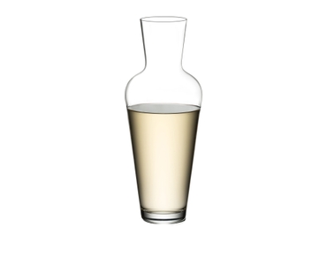 A RIEDEL Wine Friendly Decanter filled with white wine.