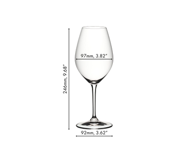 A RIEDEL Ouverture Marie-Jeanne Glass filled with white wine on a white background.