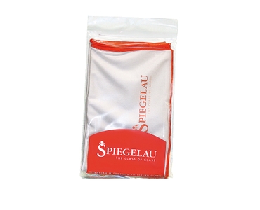 SPIEGELAU Microfiber Polishing Cloth filled with a drink on a white background