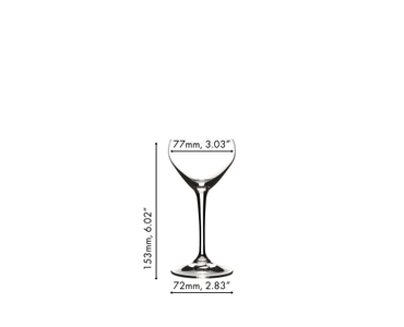 A RIEDEL Drink Specific Glassware Nick & Nora glass filled with a clear drink on white background.