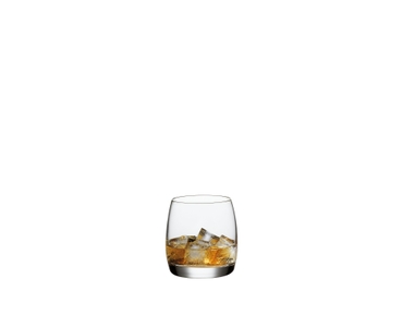 SPIEGELAU Vino Grande On The Rocks filled with a drink on a white background