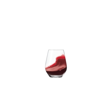 SPIEGELAU Authentis Casual Red Wine filled with a drink on a white background