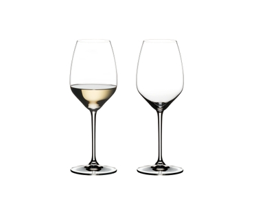 RIEDEL Heart to Heart Riesling filled with a drink on a white background