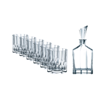 NACHTMANN Aspen Whiskey Set with 6 glasses and decanter on a white background