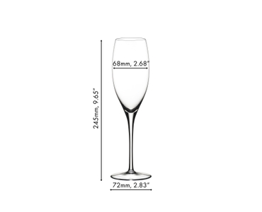 Champagne filled RIEDEL Sommeliers Vintage Champagne Glass on white background