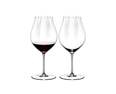 RIEDEL Performance Pinot Noir filled with a drink on a white background