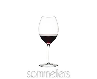 RIEDEL Sommeliers Hermitage filled with a drink on a white background