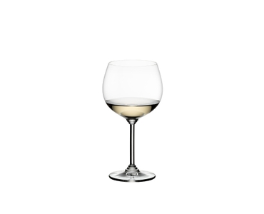 RIEDEL Wine Oaked Chardonnay filled with a drink on a white background