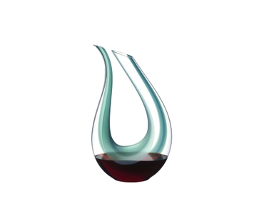 RIEDEL Amadeo Decanter - menta filled with a drink on a white background