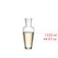 A RIEDEL Mosel Decanter on a white background filled with 750 ml | 25.61 oz of white wine. 