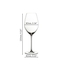 A RIEDEL Veritas Champagne Wine Glass on a white background with product dimensions: Height: 235 mm | 9.25 inch, Biggest diameter: 85 mm | 3.34 inch, Base diameter: 82 mm | 3.22 inch 