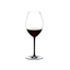 A RIEDEL Fatto A Mano Syrah glass in black filled with red wine on a transparent background. 