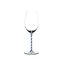 RIEDEL Fatto A Mano Champagne Wine Glass - blue white twisted - Hotel du Cap Eden Roc Edition filled with a drink on a white background